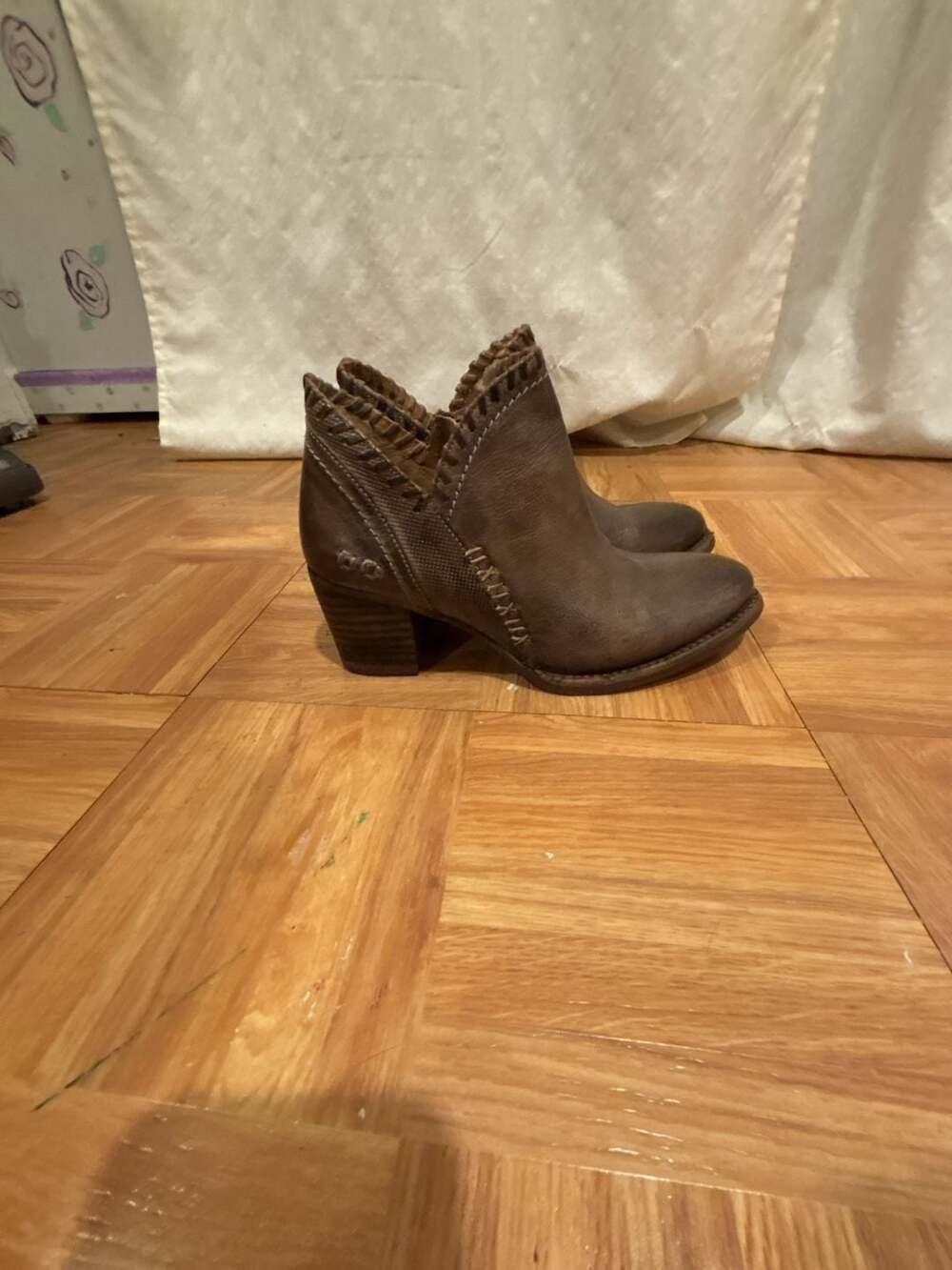 Bed Stu Carla Teak Leather Stacked Heel Ankle Booties